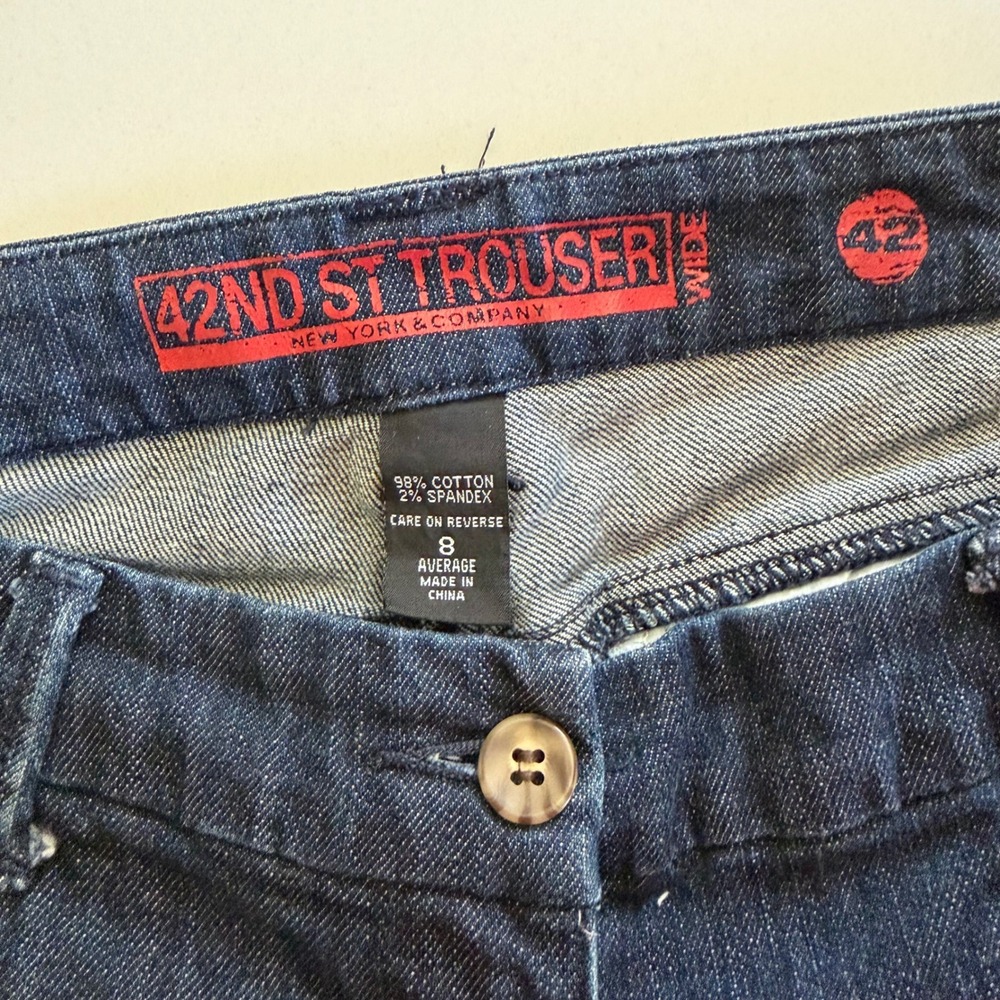 New York & Company 42nd St Trouser Wide Leg Jeans Dark Wash Blue Denim Womens 8 - Picture 3 of 8